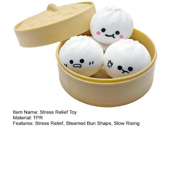 3Pcs Cartoon Expression Steamed Bun Toy Stress Relief Slow Rising Dumpling Squeeze Sensory Toy Soft Stress Ball Simulated Dough Ball Fidget Toy
