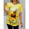 Casual Women's Short Sleeve Tops Colorblocking Floral 3D Print Round Neck Tops Fashion Short Sleeve T Shirt Women's Clothing