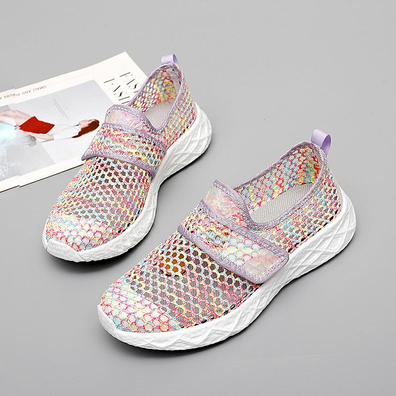 Fashion Pink Lightweight Casual Shoes Soft Sole Women Sneakers Mesh Breathable Slip On Loafers Big Size 42 Casual Shoe Flats Hollow out