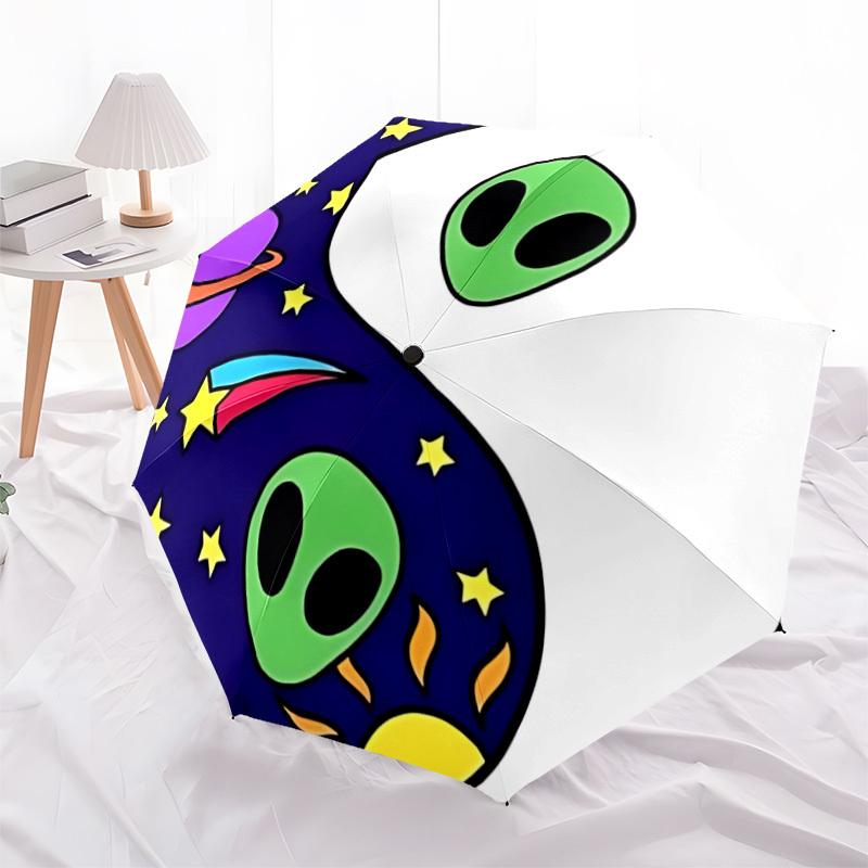 1pc Alien Space Pattern Automatic Open/Close Umbrella, Umbrella with cartoon Design, Portable Compact Umbrella for Men & Women, Good Holiday