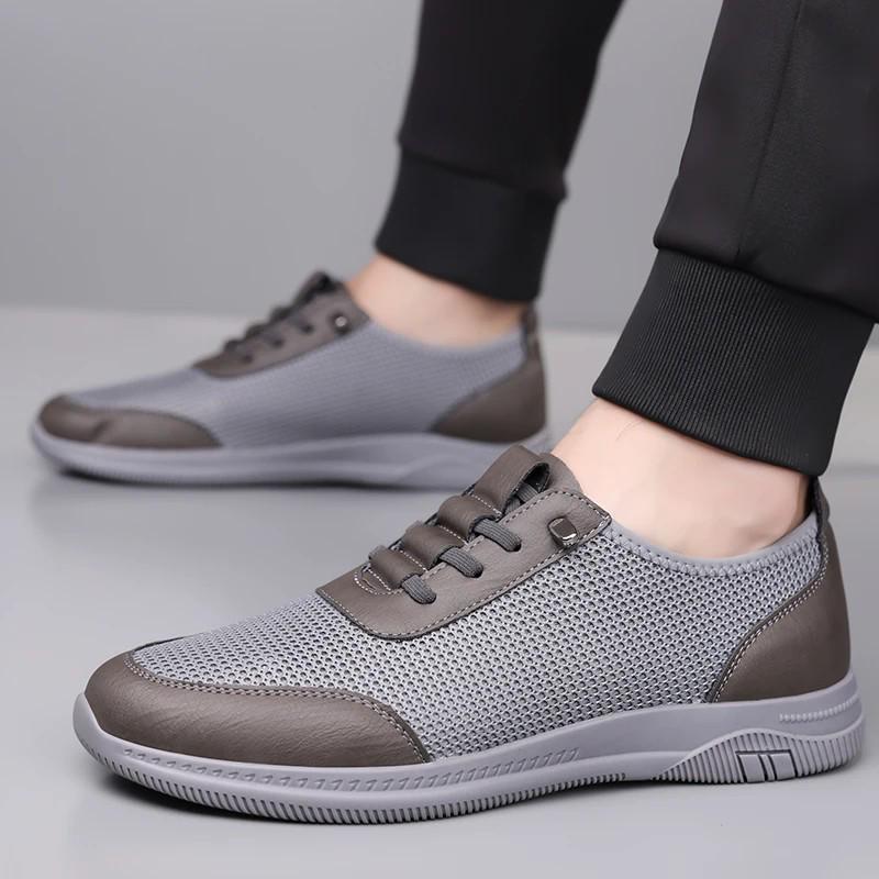 

Летние мужские дышащие кроссовки из сетки и флайнита - Стильная и универсальная обувь для вождения 39 серый