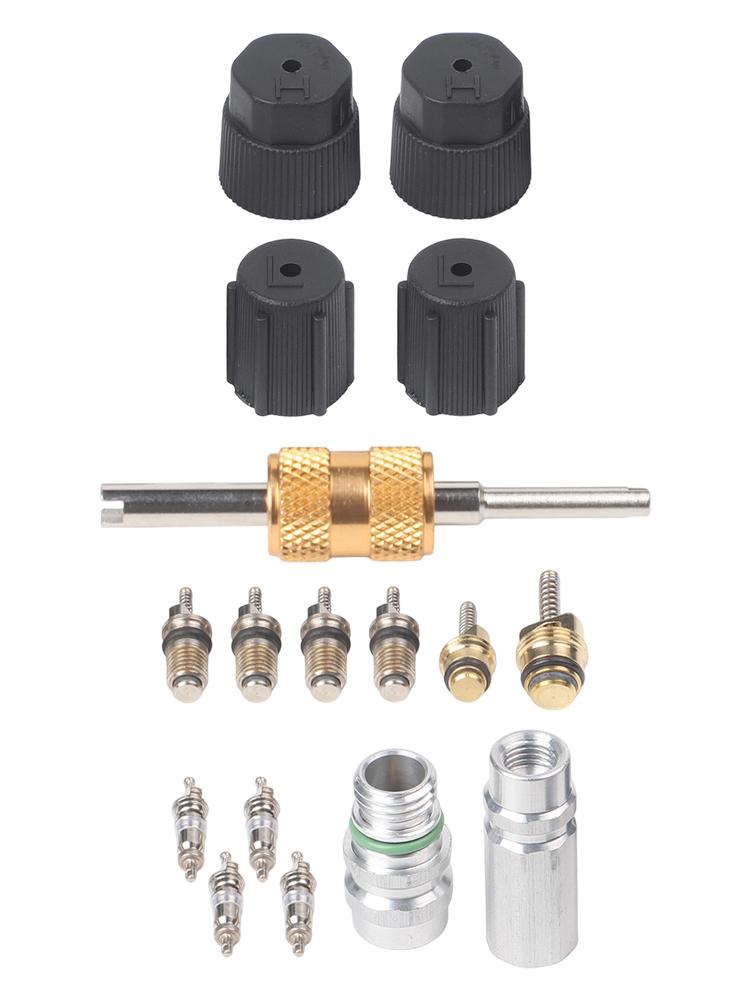 17 Piece Valve Core Assembly AC Valve Replacement R134a Valve Core Easy Installation Design Efficient R134a Flow
