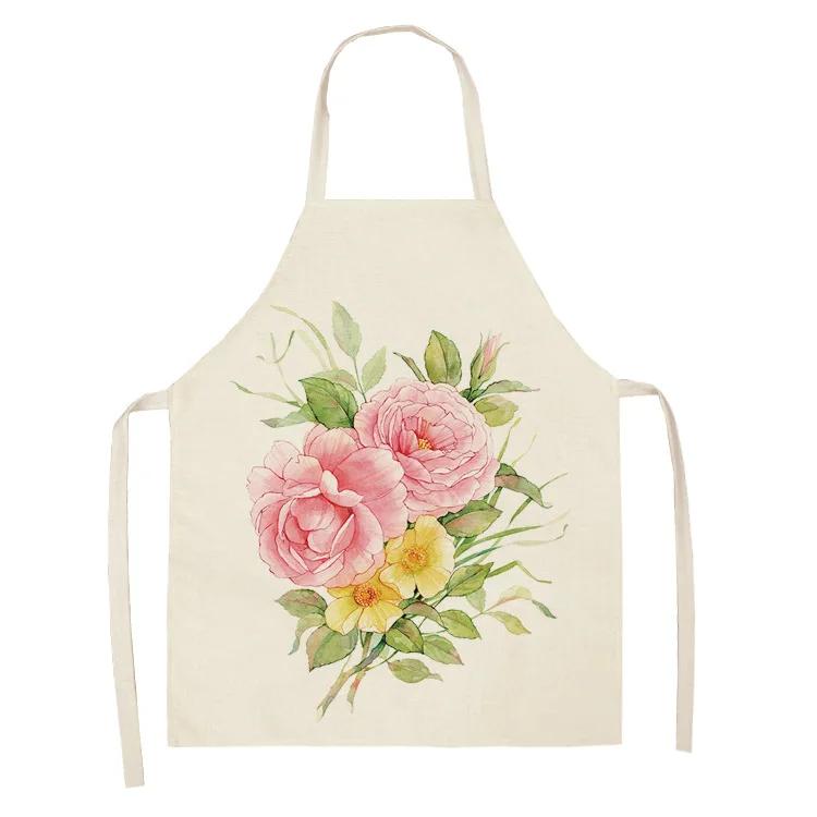 Printed color apron Home Cooking Baking Kitchen anti-stain and anti-oil  linen adult bib household cleaning tools