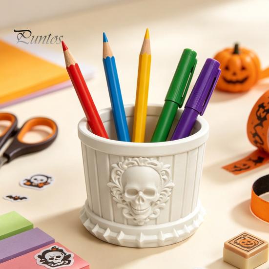 Gothic Stationery Organizer Skull Pen Holder, 3D Printed PLA Organizer, Decorative Statue Halloween Theme Container for Makeup Brushes And Office