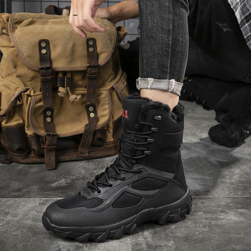 New winter high-top snow combat boots outdoor training wild jungle wear-resistant hiking boots warm and velvet