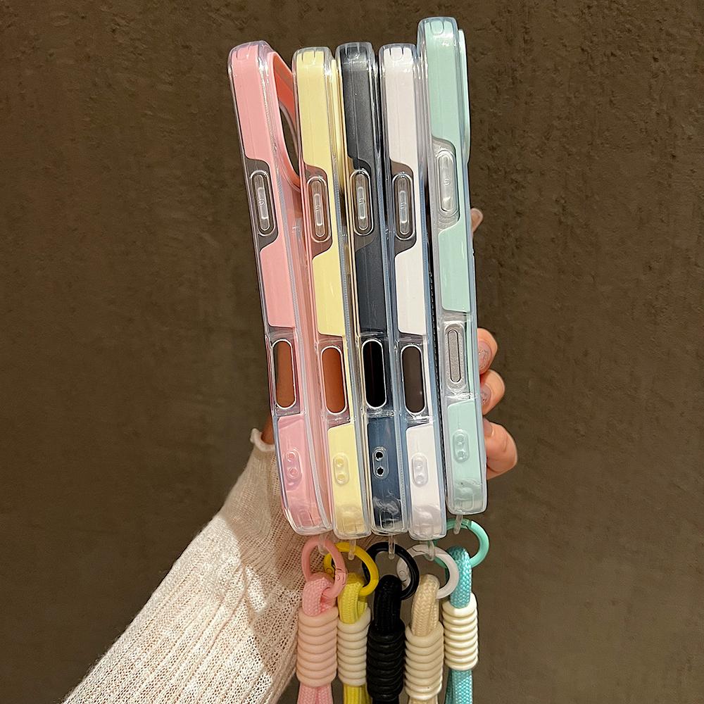 Candy Color Card Slot Bag Holder Phone Case For iPhone 17 16 15 14 13 12 11Pro Max Air Wrist Strap Shockproof Cover With Lanyard