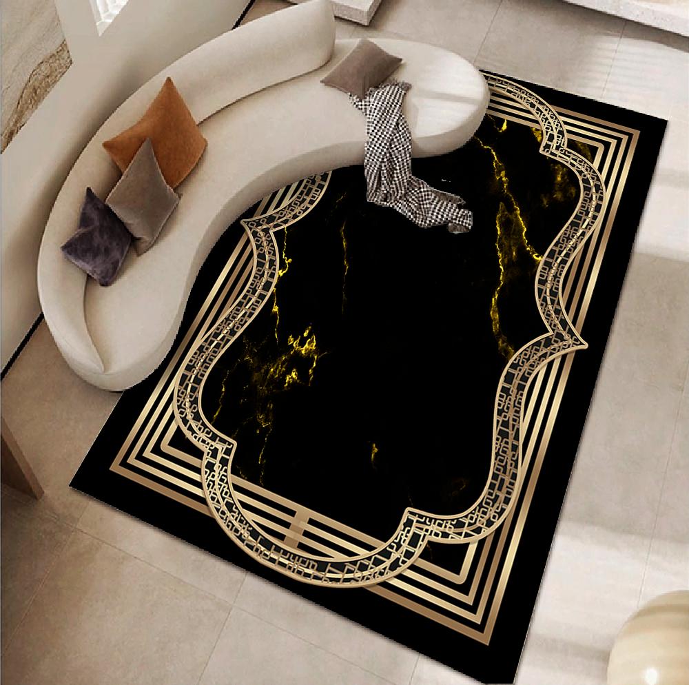 Luxury Black Marble Sofa Rug for Living Room European Large Area Non-slip Decoration Carpets Bedroom Study Tatami Soft Floor Mat