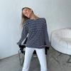 Casual Women's Long Sleeve Round Neck Striped Cotton Top for Spring Fashion Versatile T-shirt America and Europe