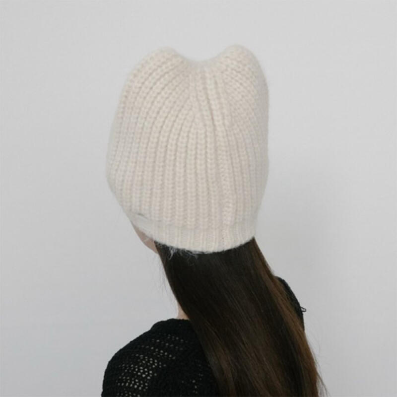 Women s Cat Beanie Hat Knit Damaged Style Hat black
