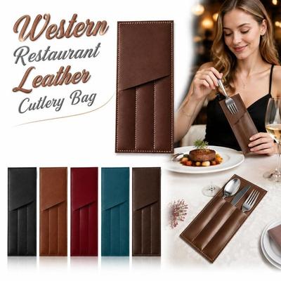 PU Leather Cutlery Storage Pouch Oil-resistant Western-style Cutlery Storage Bag  Table Setting
