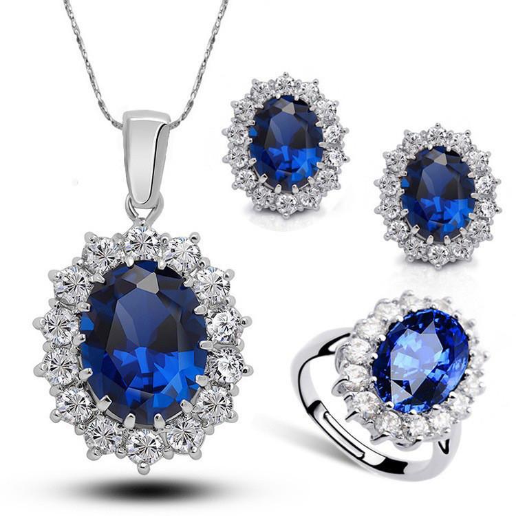 Fashion Sapphire Jewelry Set With Blue Rhinestone Decor For Women Spring