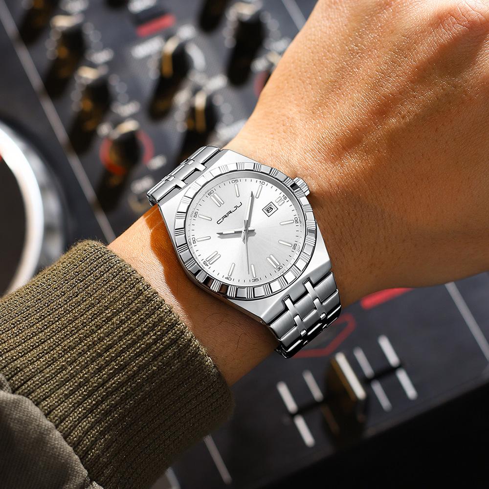 Herren-Edelstahl-Quarz-Armbanduhr 42 mm Großes Zifferblatt Business-Armbanduhr mit Leuchtzeigern Datum Wasserdicht