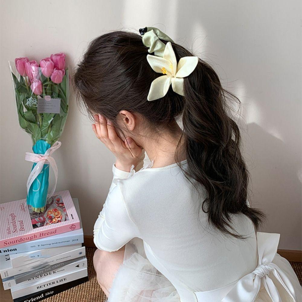 Non-Slip Flower Hair Clip Large Size Cloth Vertical Clip Retro Satin Banana Clip  Female