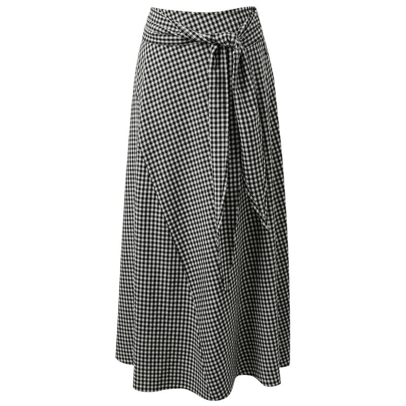 

Sancai Plaid A-line Long Skirt with Lace-up Patchwork M