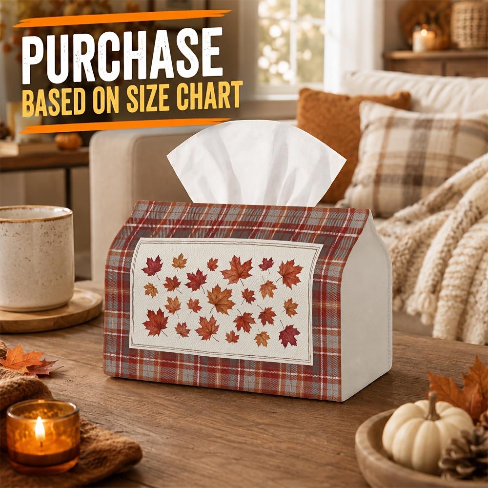 1pc Nature Botanical Tissue Box - Maple Leaf Gingham Plaid Napkin Storage Box, Suitable for Rolls/Facial Tissues, Multi-Functional Storage Box for Coz