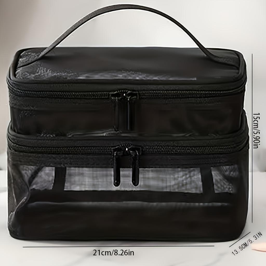 1pcs Mesh Makeup Bag Travel Cosmetics Storage Bag Large Capacity Double Layer Transparent Mesh Wash Bag