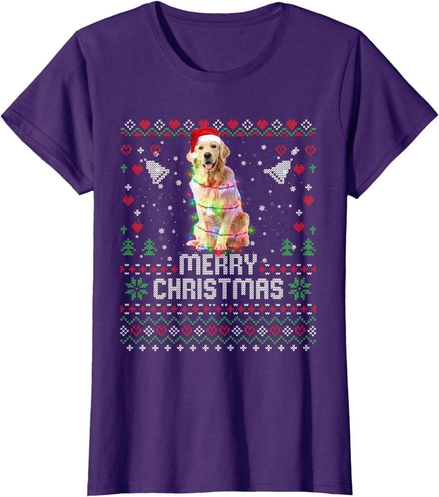 Merry Christmas Lighting Ugly Golden Retriever Ladies Crewneck T-Shirt Unisex T-Shirt M