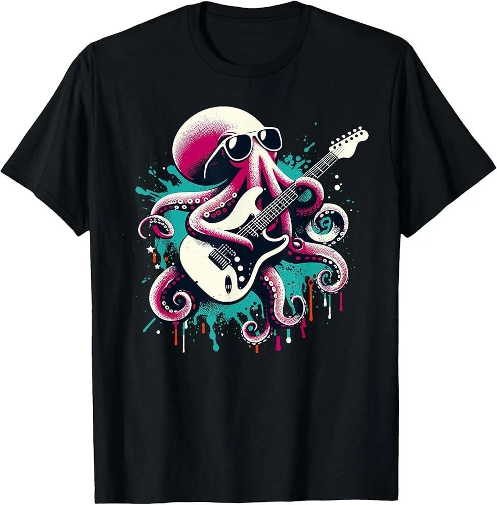 Men s and Women s T-shirts Guitar Octopus Novelty Rock Music Band Concert Funny Guitar T-Shirt XS