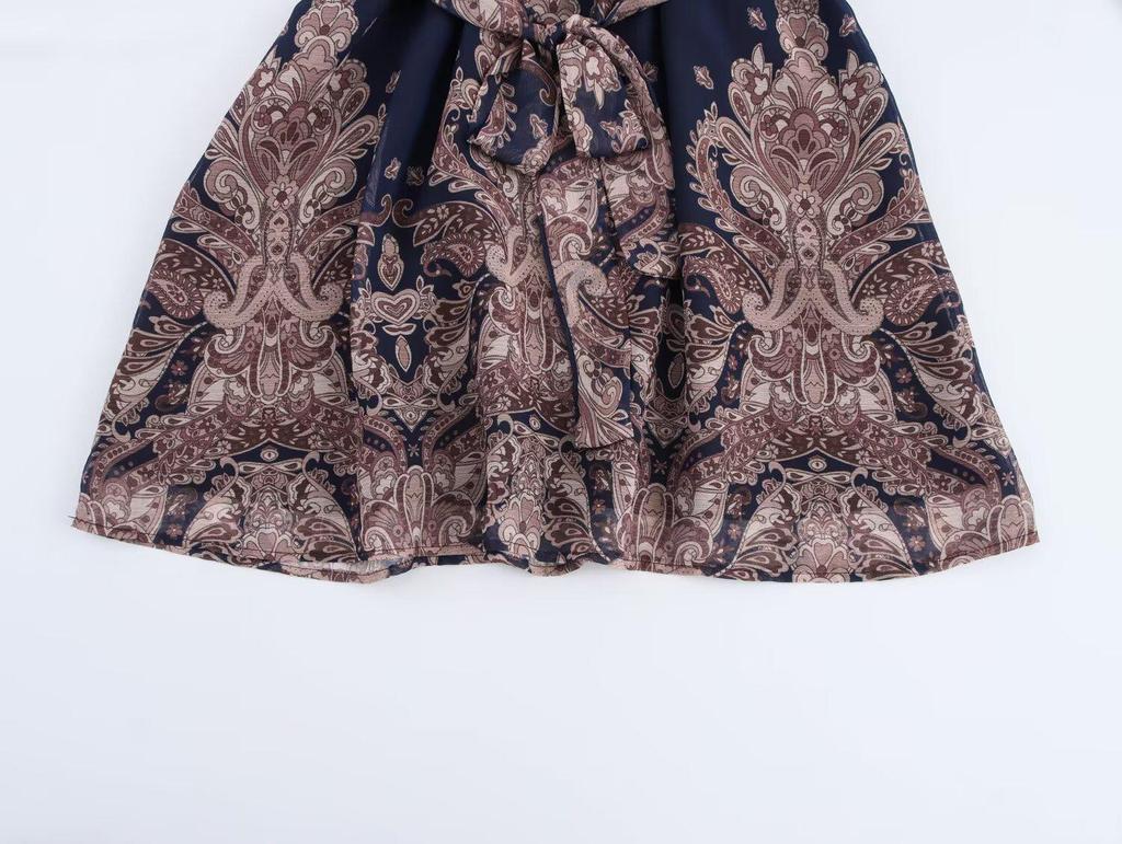 2025 Spring Women's European & American Stand-Up Collar Casual Print Dress