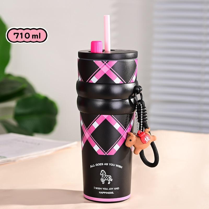 

High Quality 316 Stainless Steel Tumbler with Straw Lid Large Capacity Vacuum Insulated Travel Car Mug Cold Hot Thermos Bottles 700ml чёрный