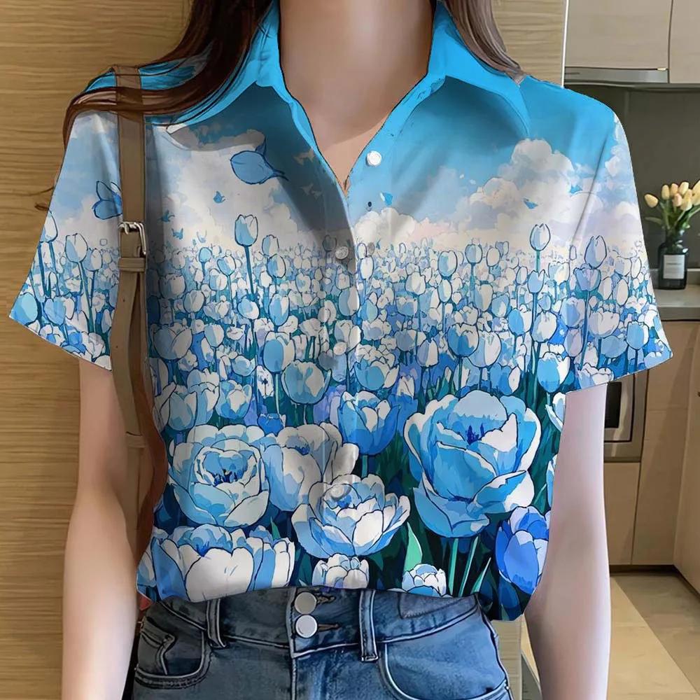 3D Printed Casual Beach Shirt Summer New unflower Blouse Y2k Women's Clothes