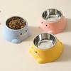 15° Tilted Cartoon Dinosaur Pet Bowl Anti-Knock Leak-proof Dog Water Feeders Stainless Steel Detachable Neck Support Feeder
