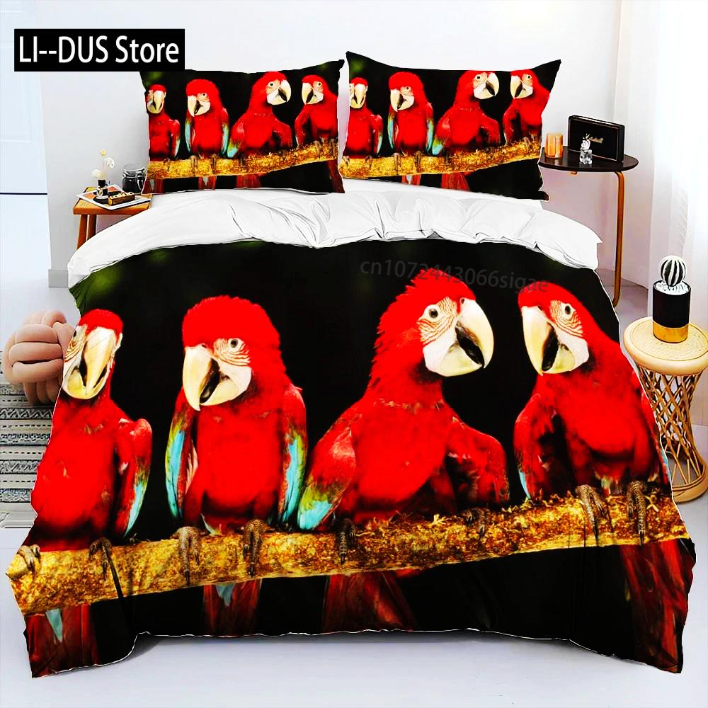 Colorful Parrot Macaws Birds Comforter Bedding SetDuvet Cover Bed Set Quilt Cover PillowcaseKing Queen Size Bedding Set Adult