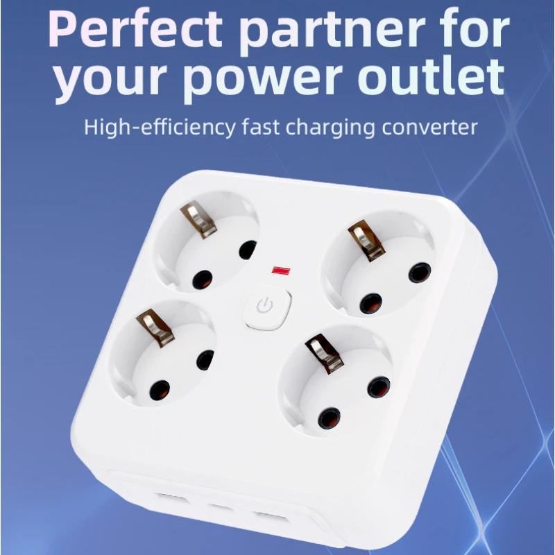 4-in-1 EU-Steckeradapter – Steckdosenleiste mit Hauptschalter, optionalen USB- und Typ-C-Anschlüssen