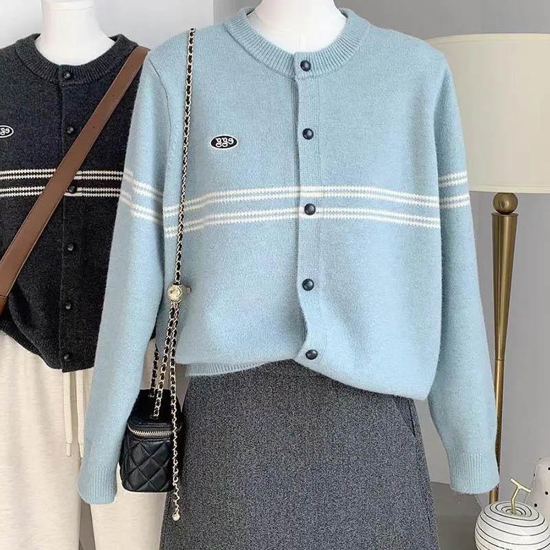 

Свитера Пальто Кардиган для Женщин Осень Зима Большой Размер Винтажный Свободный Длинный Рукав Вязаный Кардиган Свитера Куртка XXL синий