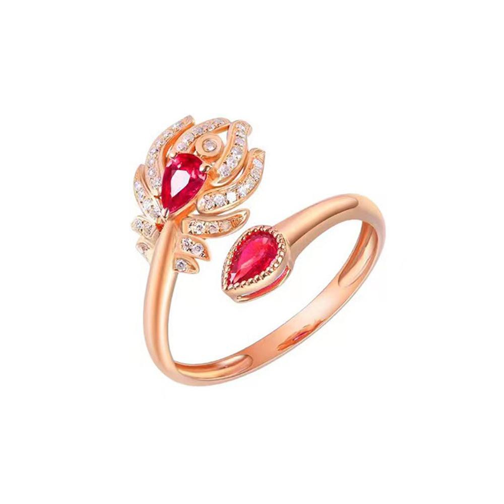 Cute Female White Red Zircon Stone Gold Color Wedding Rings Promise Open Adjustable Engagement  For Women