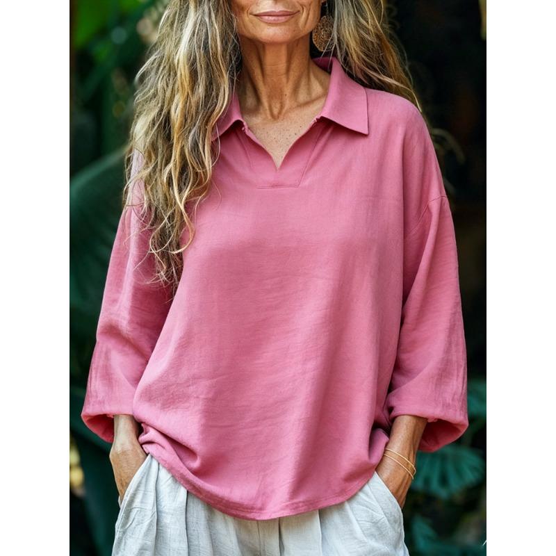 Maglietta a maniche lunghe da donna, a collo alto, larga, casual, tinta unita, stile vintage, per primavera e autunno