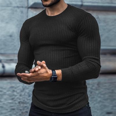 Abbigliamento Sportivo Fitness Casual da Uomo per l'Autunno con Collo Alto, Scollo Tondo a Costine Elasticizzate, Manica Lunga