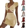2026 Women's Sexy V-neck Cut-out Hip-hugging Summer Dress - European and American Style Short Sleeve.