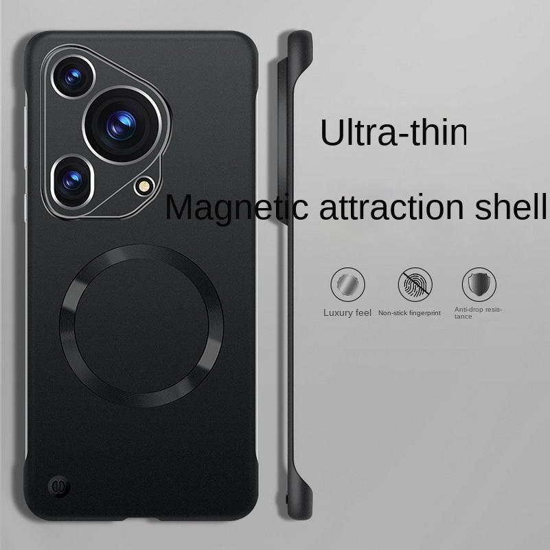 

Металлическая краска безрамочный для Magsafe Magnetic Phone Case для Huawei Pura 70 Ultra P70 Pro + P60 Pro P50 P40 Mate 60 Pro 50 40 30 Camera Protect Cover For Pura 70 Ultra чёрный