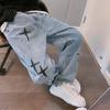 Spring Autumn Denim Pants Star Pattern Solid Color Zipper Fly Wide Leg Loose Jeans Streetwear