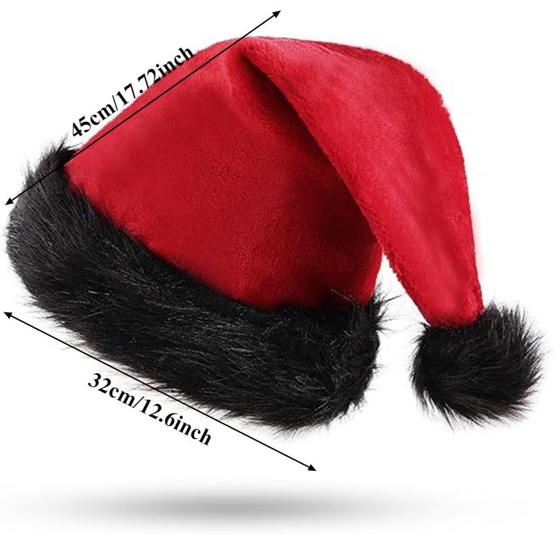 

Рождественская шапка Санты с черной отделкой из искусственного меха, праздничная рождественская шапка для взрослых и детей, праздничный декор, аксессуар для костюма для зимнего снега 28x40cm