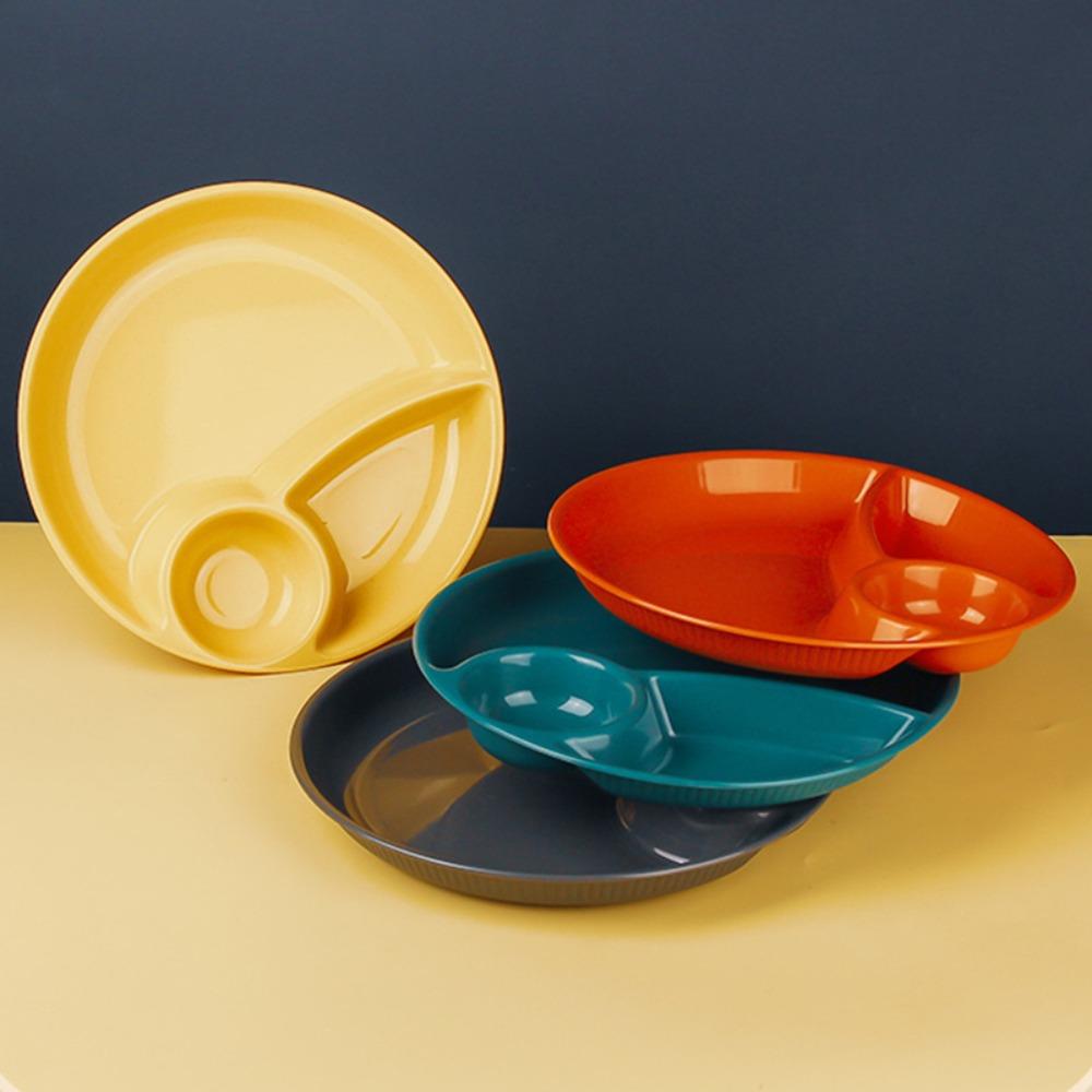 2pcs Round Food  Plate Plastic Meal Measure Dish Portable Divided Dinner Plate  Kindergarten