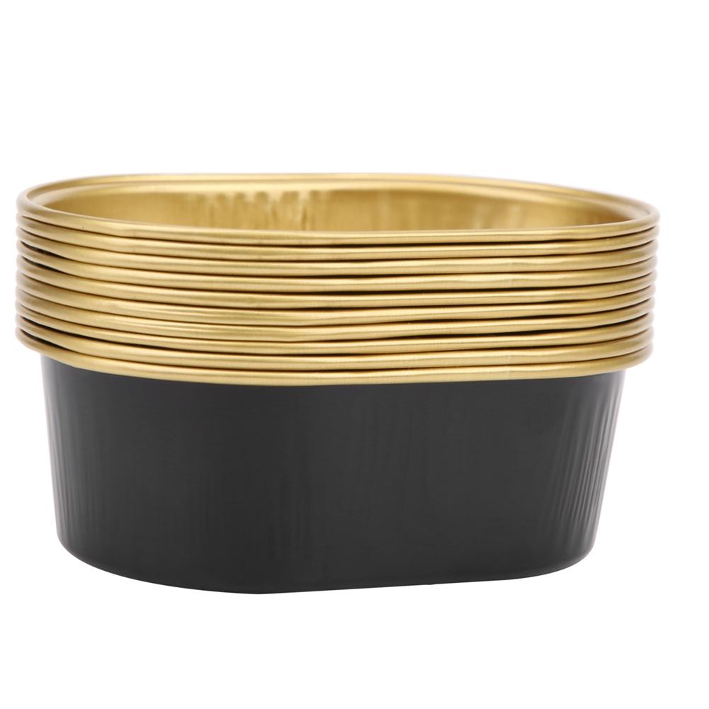 10Pcs Disposable Oval‑Shaped Aluminum Foil Cake Baking Cup Mold with Lid Kitchen Accessory(Gold )