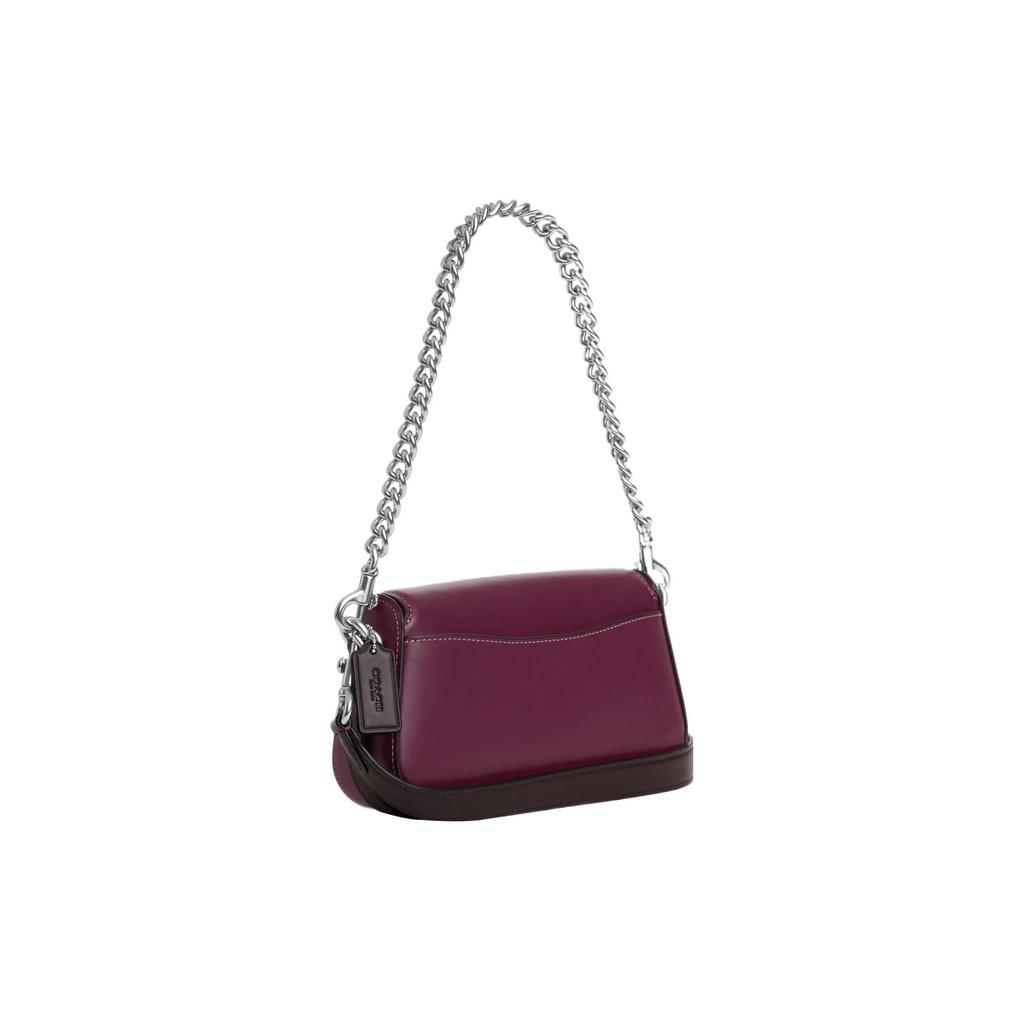 Coach Brie Shoulder Bag 22 Minimalist Logo Turn-Lock Closure Flap Women Shoulder Bag Deep-Berry CM059-SVUPC