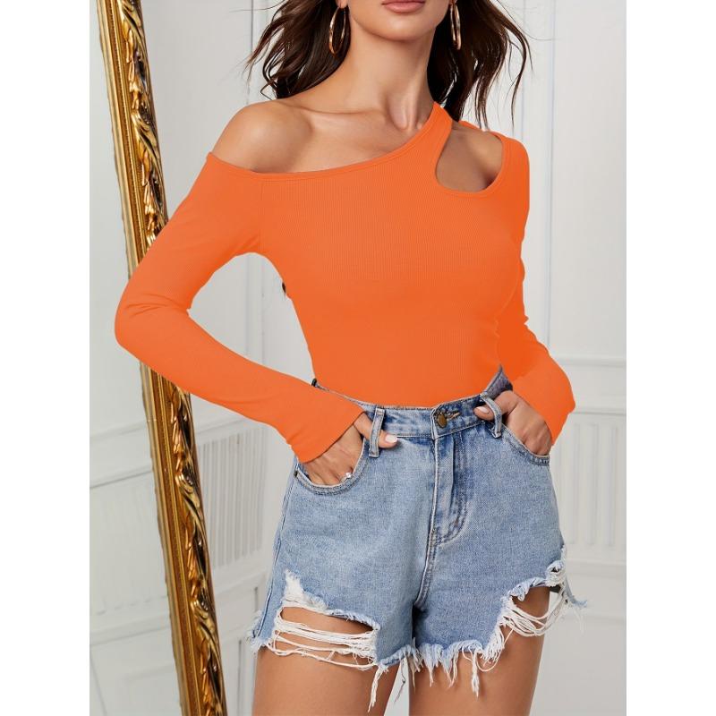 Women's Pullovers Slim Temperament Slant Strapless Long Sleeve Irregular Knit Top