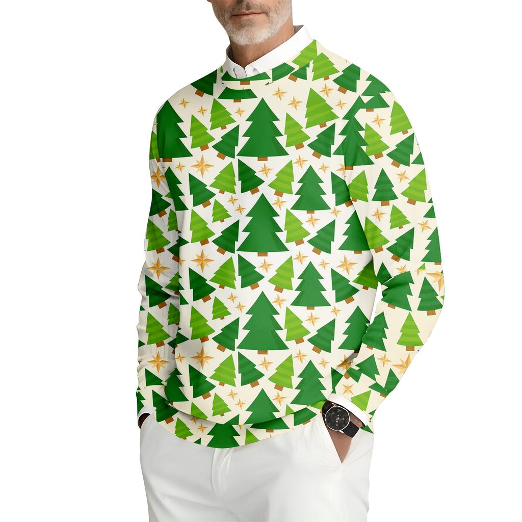 Men's Printed Round Neck Long Sleeve Ribbed Knit Sweatshirt