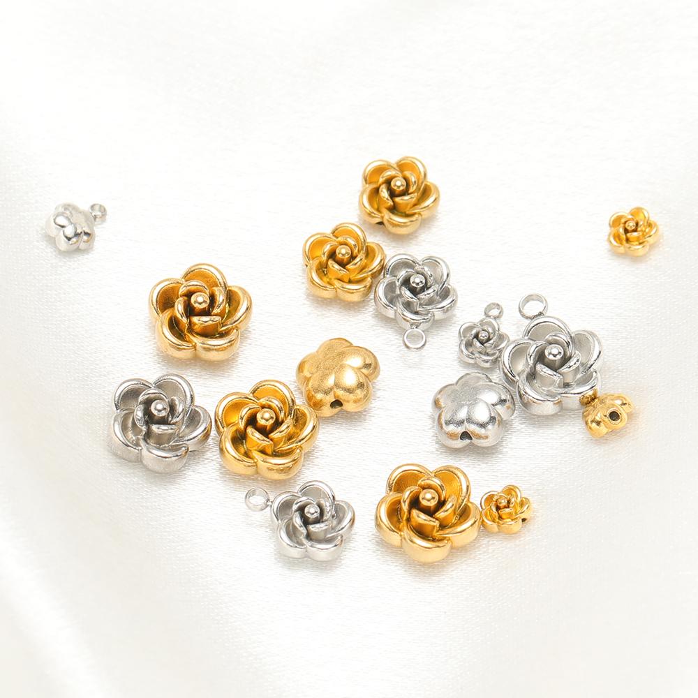 10 Stück Edelstahl Gold Perlen Rose Blume Anhänger für DIY Schmuck Mädchen Frauen Anhänger Halskette Armband Fußkettchen Ohrringe Herstellung