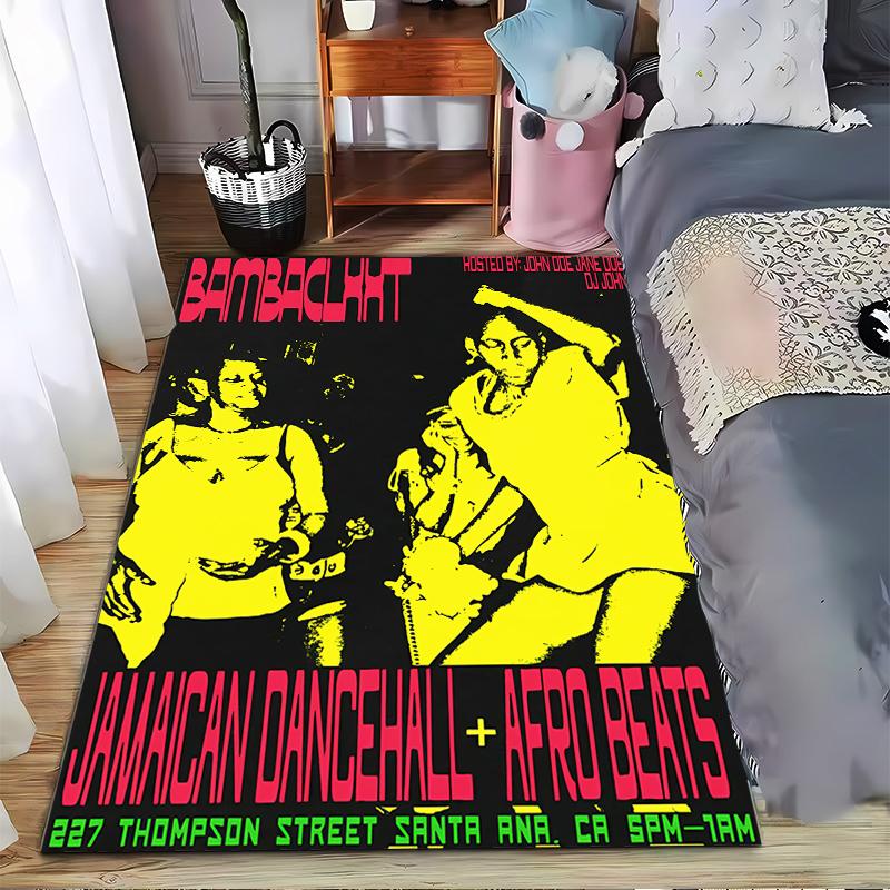 Vintage Bambaclub Jamaican Dancehall Afro Beats Neon Party Flyer non-slip washable printed rug for kids playroom nursery bedroom