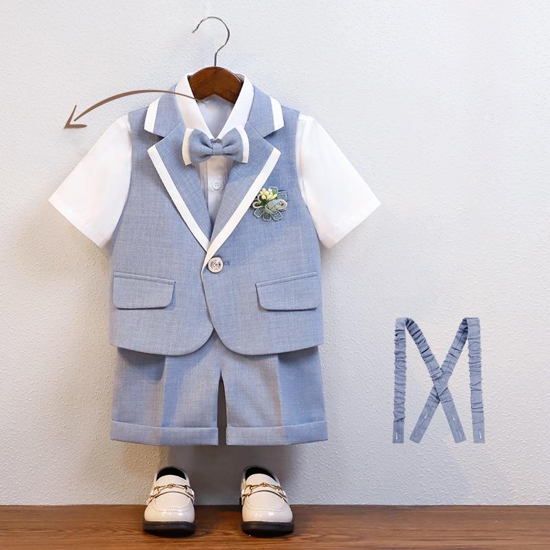 Boy Summer Vest Dress Suit Children's Host Piano Performance Photography Birthday Party Costume Kids Waistcoat Shorts Outfit