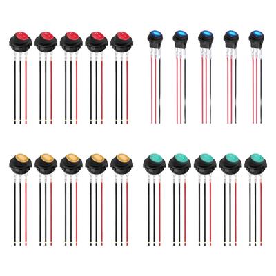 5 szt. Okrągłe przełączniki LED 12V 20A z okablowaniem, przełączniki kołyskowe morskie, plastikowe do projektów motoryzacyjnych i elektronicznych