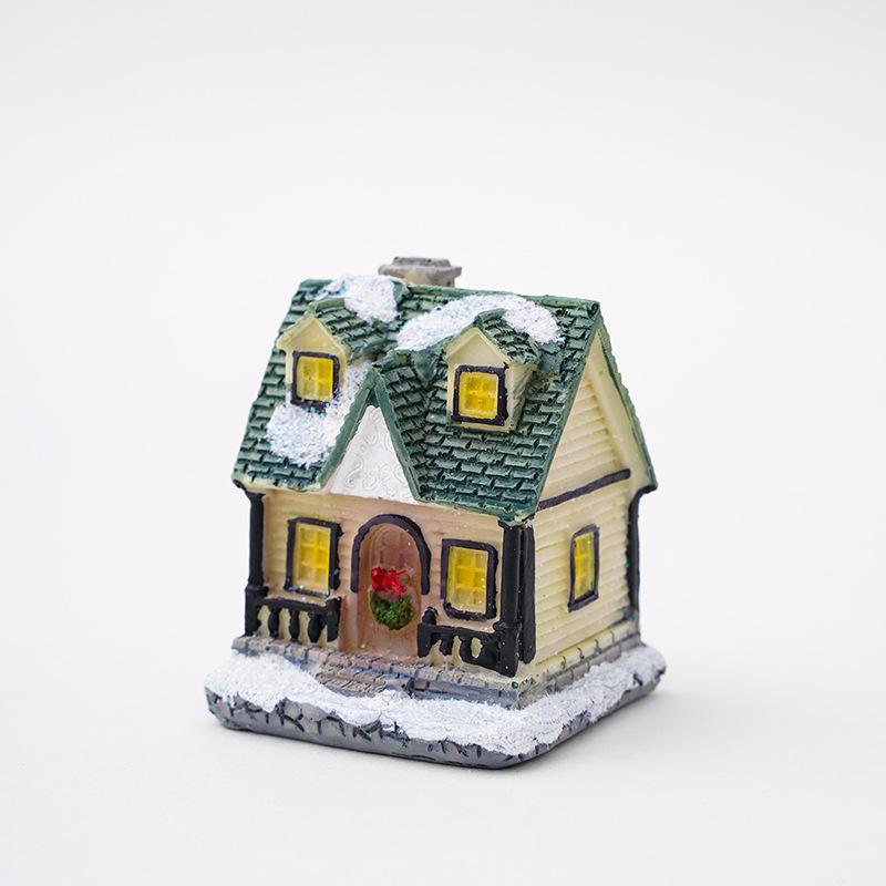 Christmas Decorations Luminous Resin Christmas Small House Micro Landscape Christmas Snow House Gift Ornaments