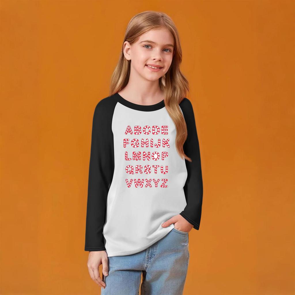 Kids' Fashionable Comfortable Christmas Print Neck Pullover Long Sleeve Top