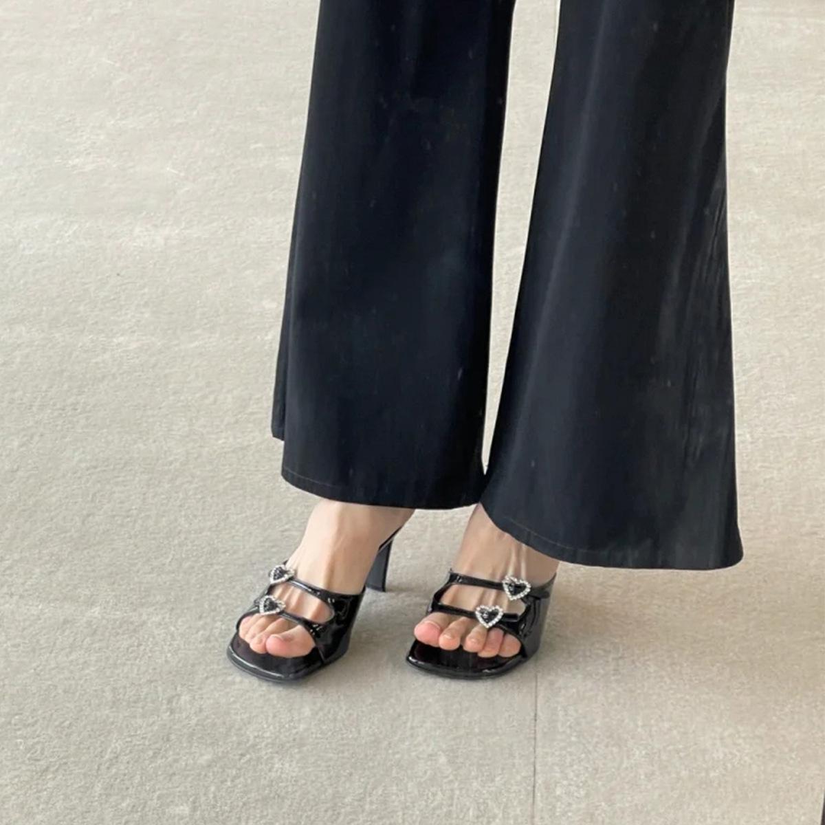 

2025 Love Square Toe High-heeled Slippers, Female Fairy with Exposed Toes, High-heeled Shoes, Temperament, Coarse Heel Sandals 34