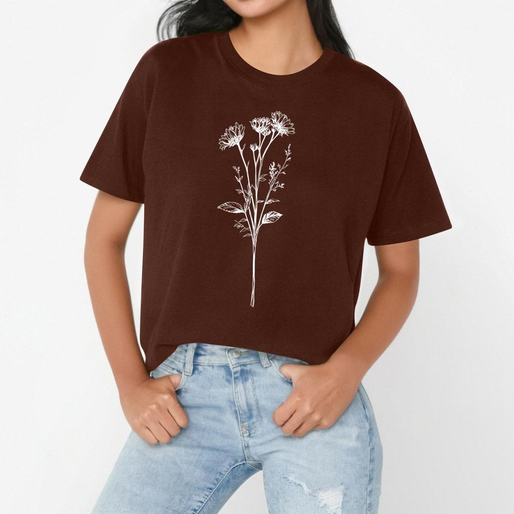 Women's casual floral print loose T-shirt crew-neck pullover short-sleeved top