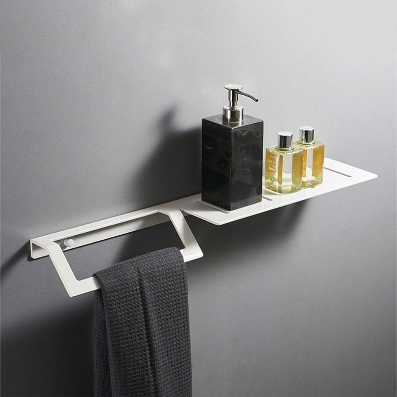 White Bathroom Shelf Wall Mounted Towel Rack Towel Bar Aluminum Bathroom Shower Shelf Towel Storage Rack Bathroom Accessories